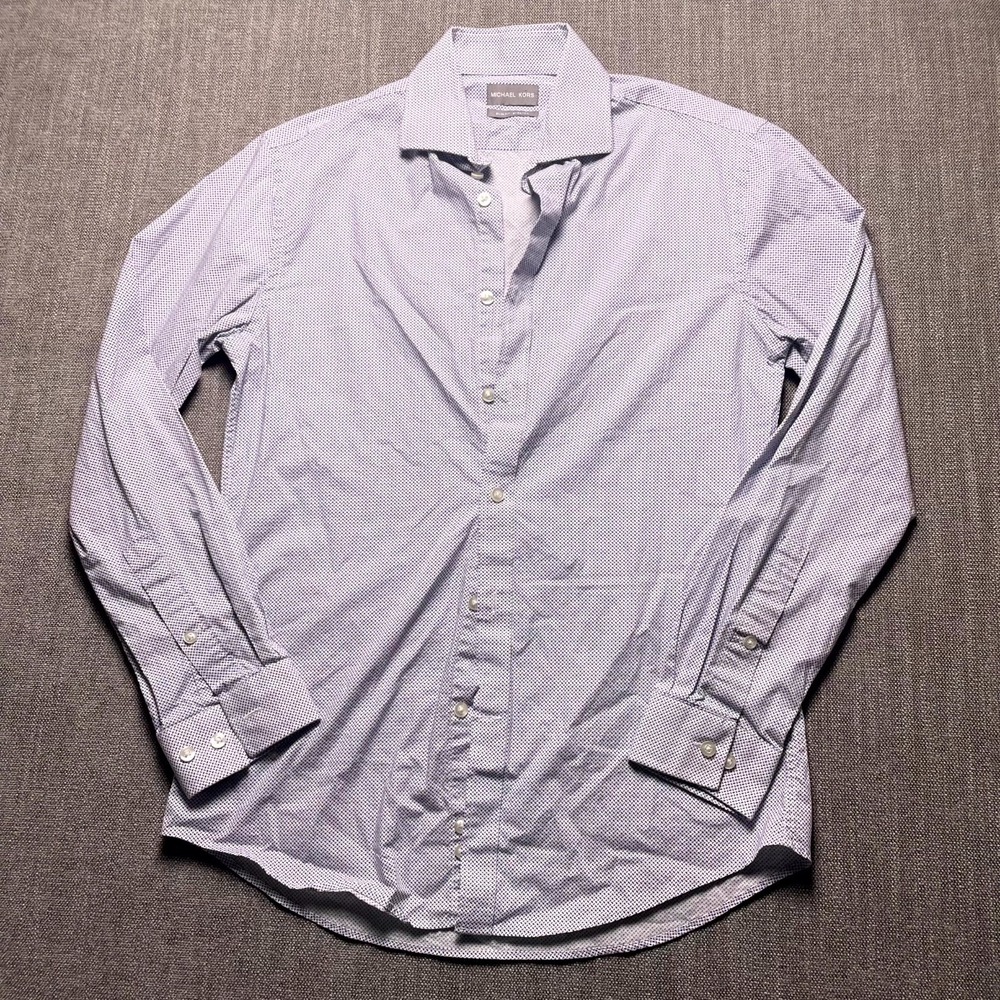 Michael Kors Slim Fit Dress Shirt Mens Medium Blue Geometric Stretch Button Up